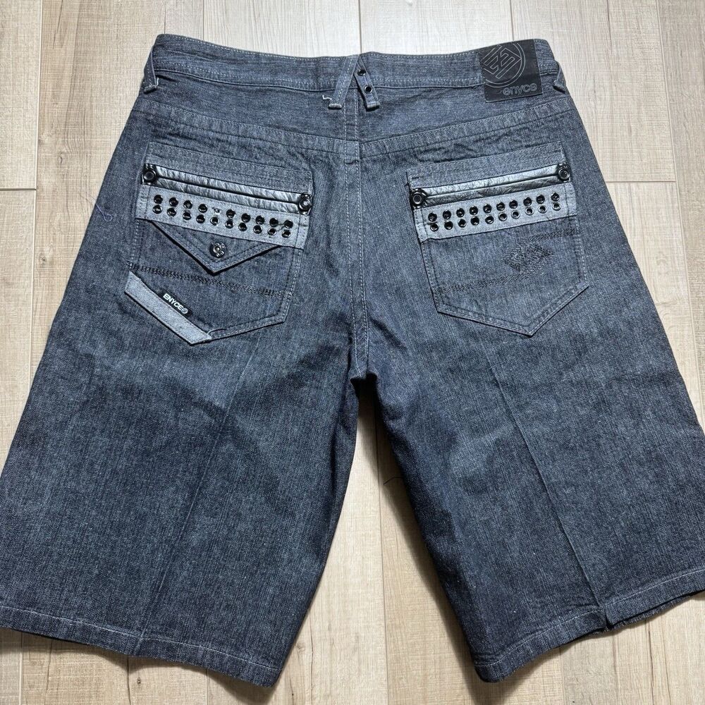 VTG Enyce Men’s 38 Y2K 90s Denim Jean Shorts Dark Wash Pockets Relaxed Zip Fly